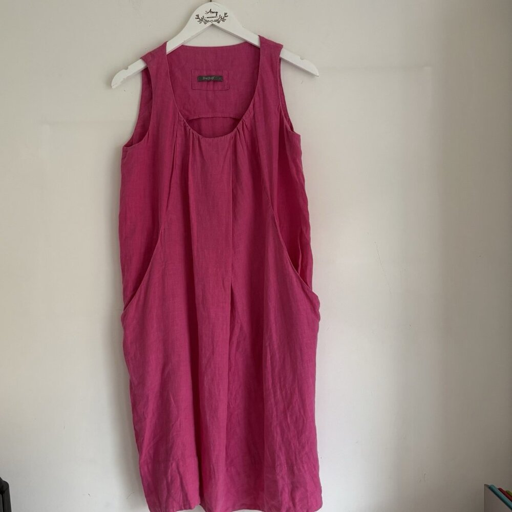 Backstage Linen Dress Pink Linen Lagenlook Sleeveless Size S